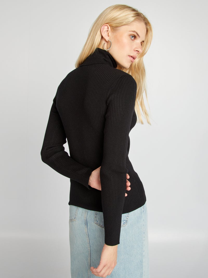 Camisola de gola alta em malha canelada Preto - Kiabi