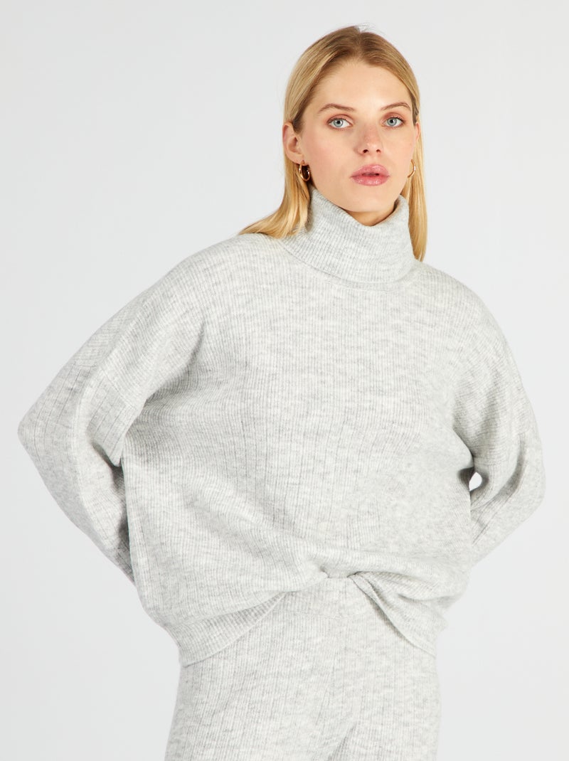 Camisola de gola alta em malha CINZA - Kiabi