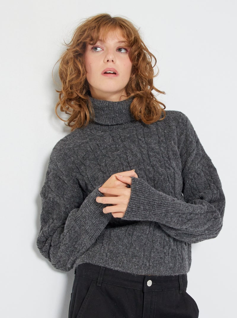 Camisola de gola alta em malha de tricô CINZA - Kiabi