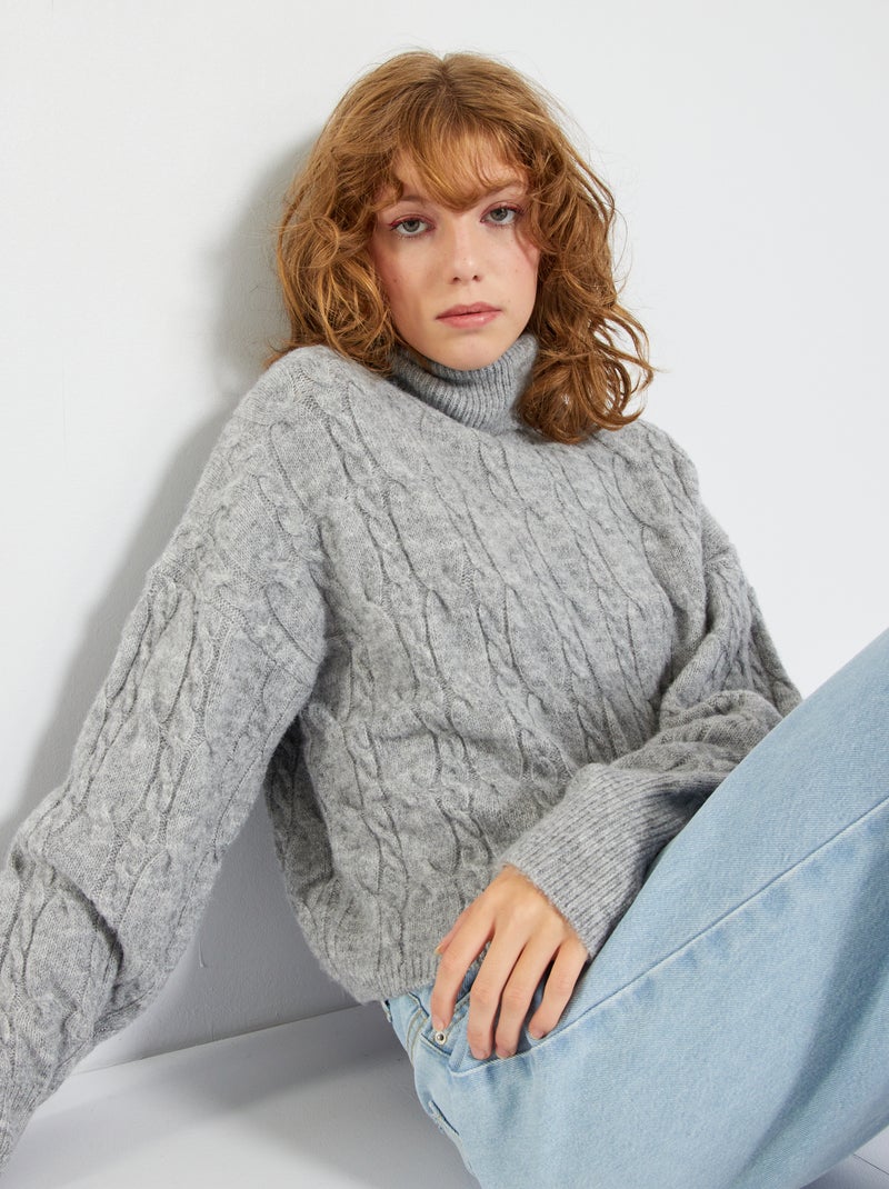 Camisola de gola alta em malha de tricô CINZA - Kiabi