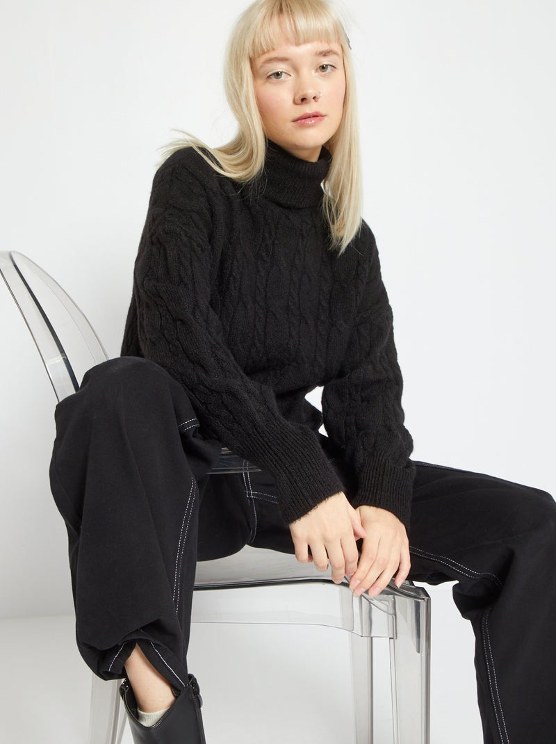 Camisola de gola alta em malha de tricô Preto - Kiabi
