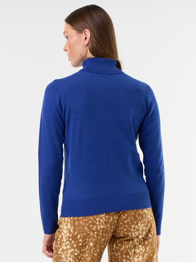 Camisola de gola alta em malha fina Azul - Kiabi