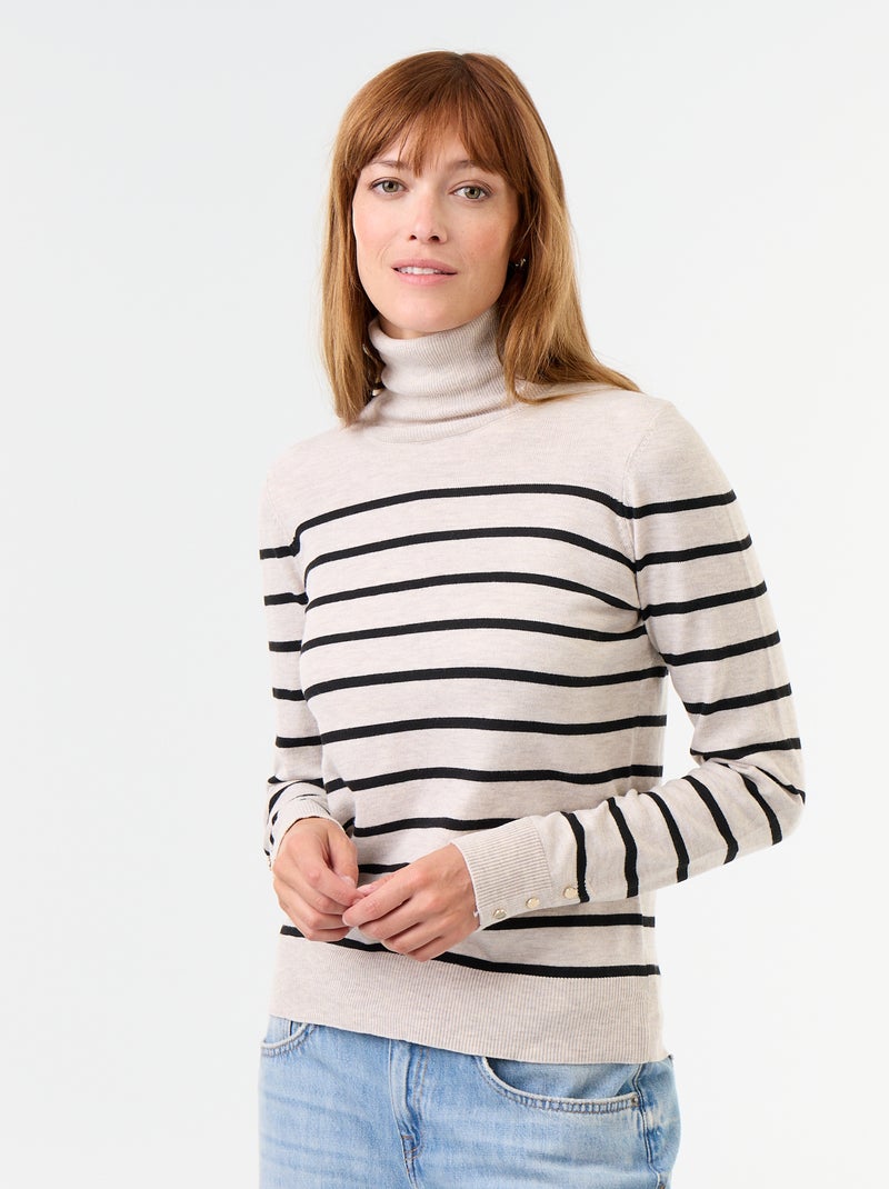 Camisola de gola alta em malha fina Bege - Kiabi