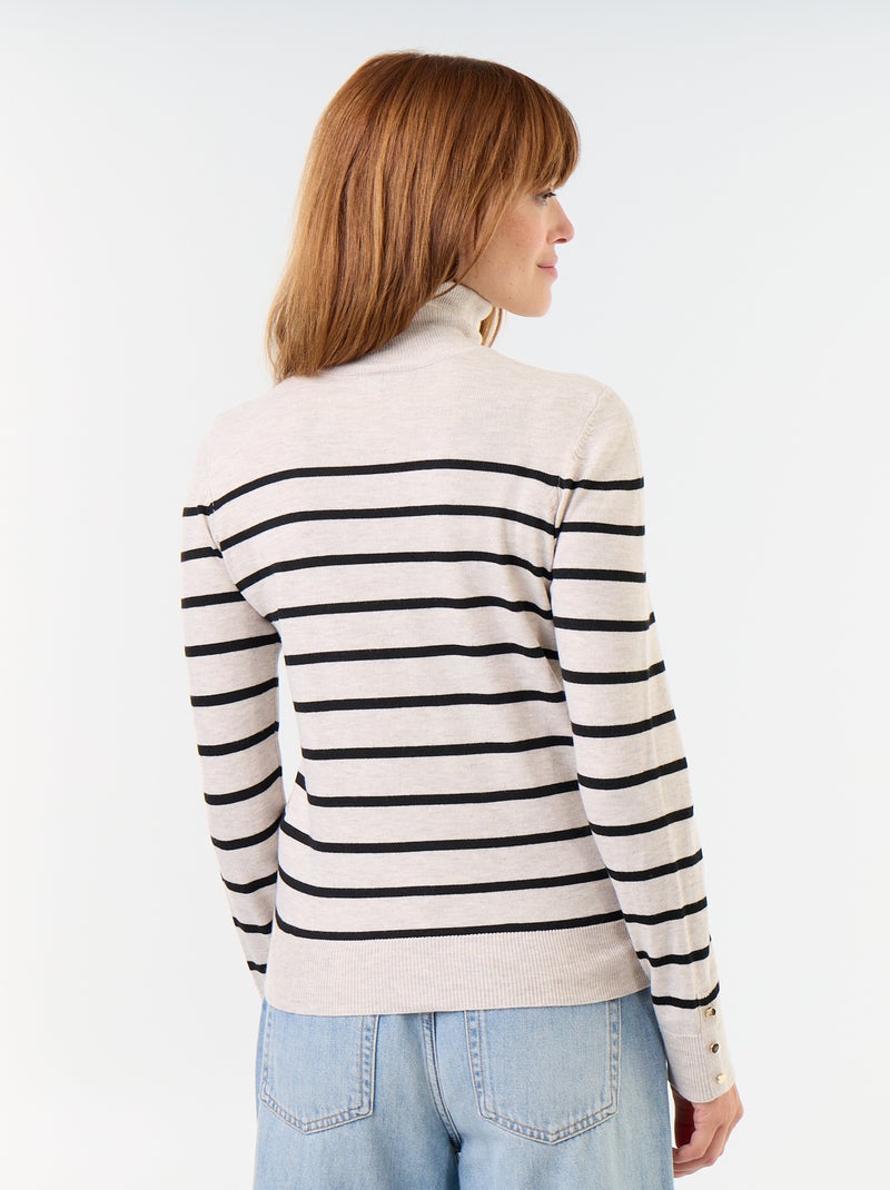 Camisola de gola alta em malha fina Bege - Kiabi