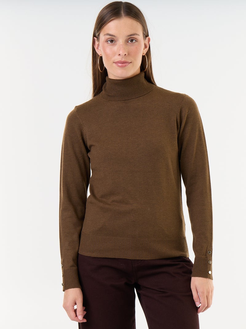 Camisola de gola alta em malha fina Castanho - Kiabi