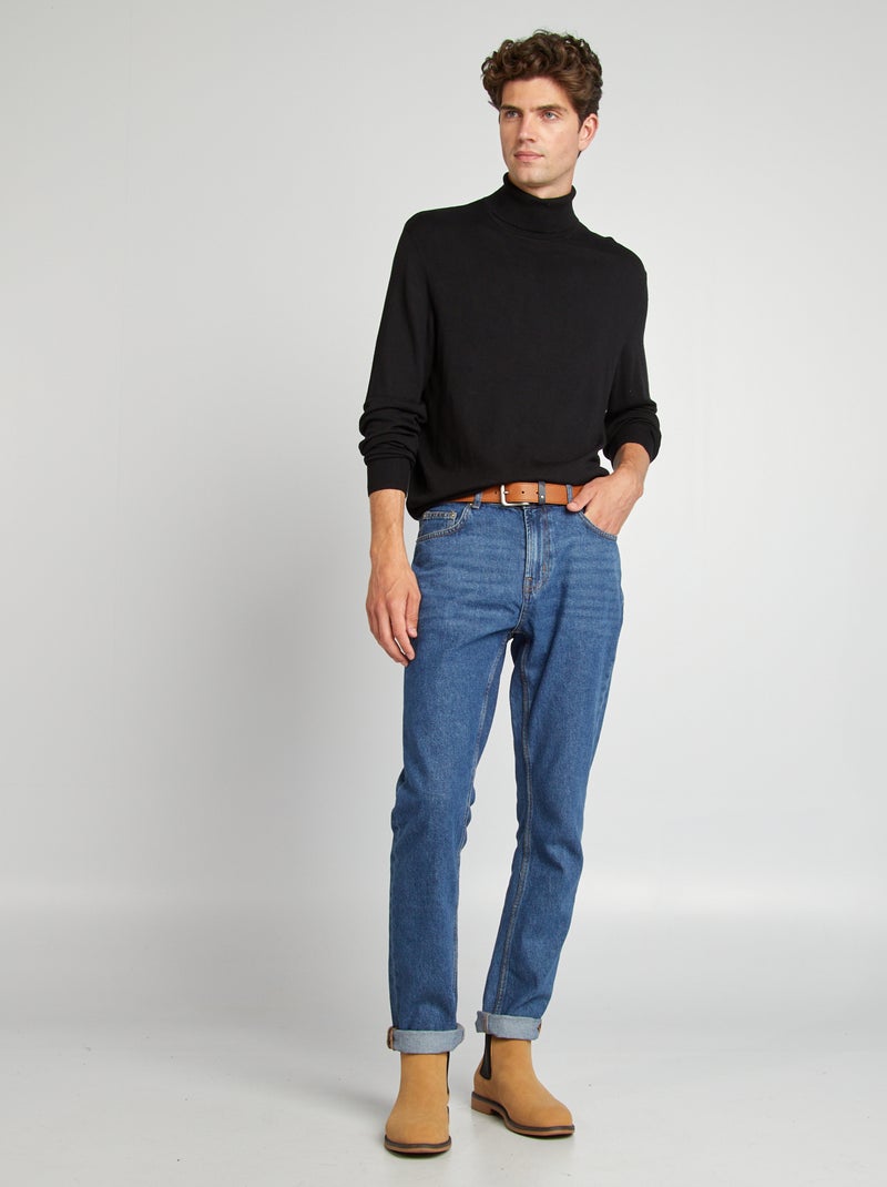 Camisola de gola alta em malha fina Preto - Kiabi