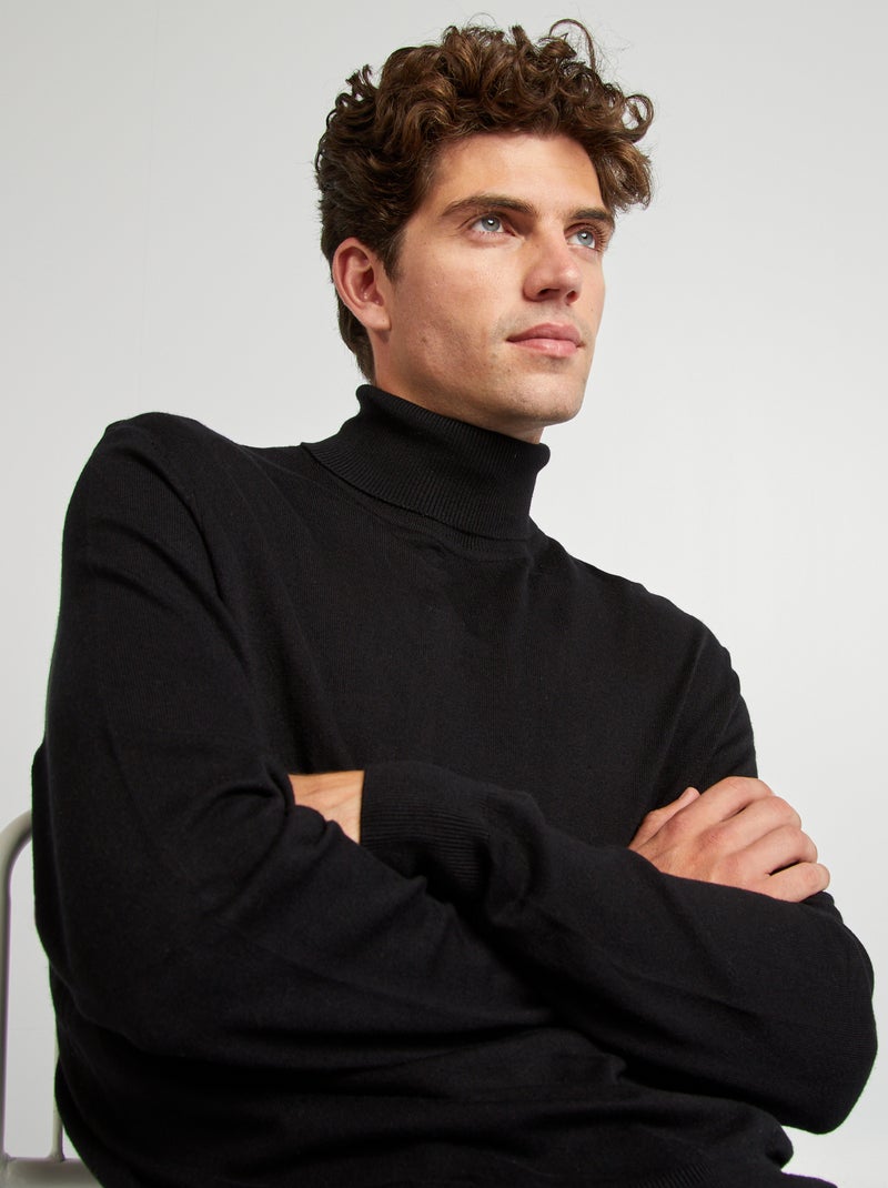 Camisola de gola alta em malha fina Preto - Kiabi