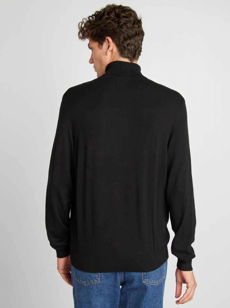Camisola de gola alta em malha fina Preto - Kiabi