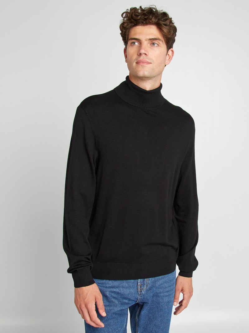 Camisola de gola alta em malha fina Preto - Kiabi