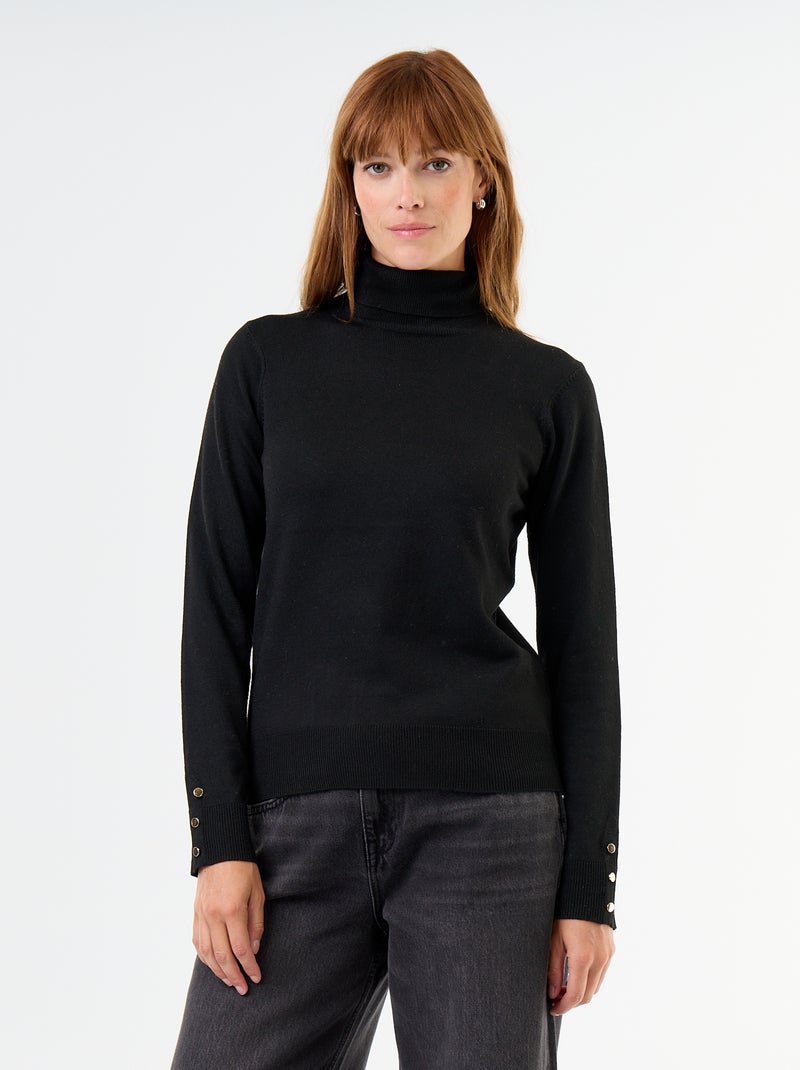 Camisola de gola alta em malha fina Preto - Kiabi