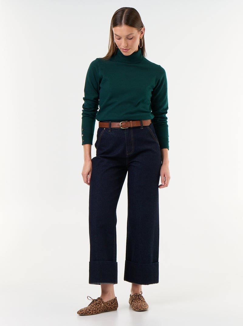 Camisola de gola alta em malha fina Verde - Kiabi