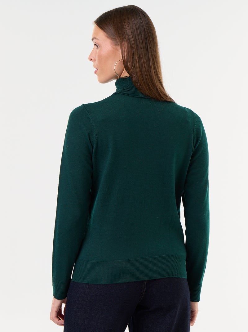 Camisola de gola alta em malha fina Verde - Kiabi