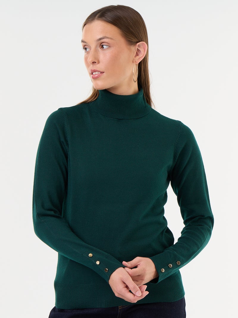 Camisola de gola alta em malha fina Verde - Kiabi