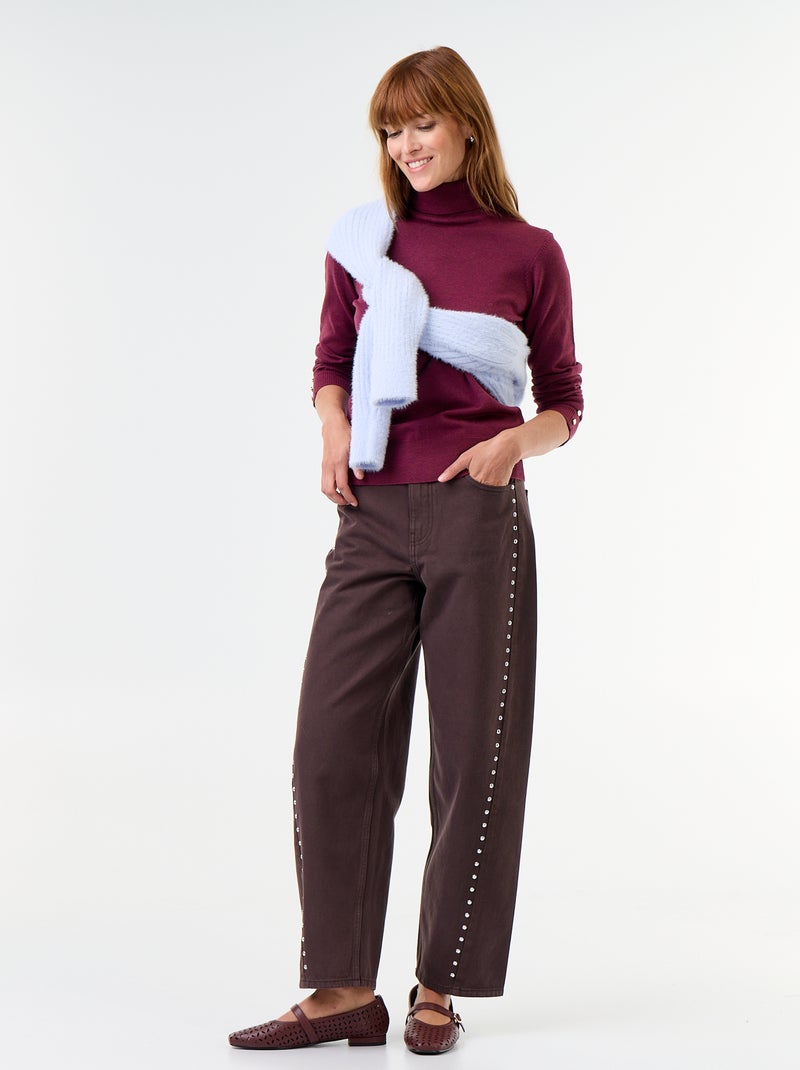 Camisola de gola alta em malha fina Violeta - Kiabi