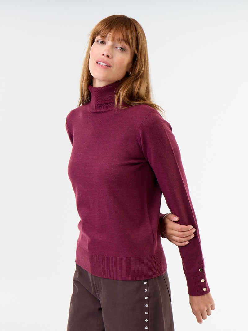 Camisola de gola alta em malha fina Violeta - Kiabi