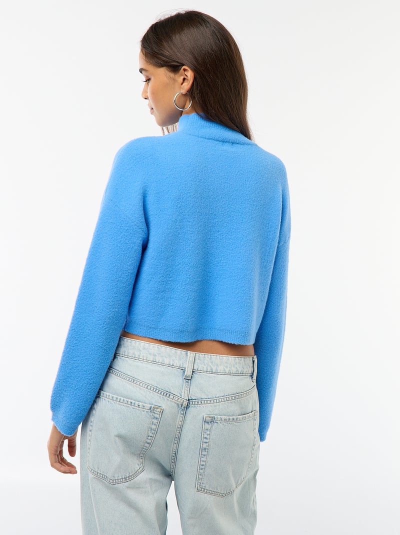 Camisola de Gola Alta em Malha Grossa Azul - Kiabi