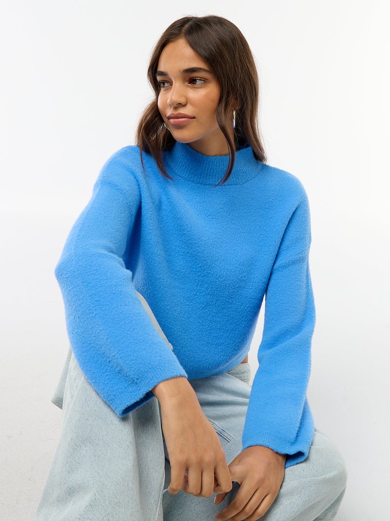 Camisola de Gola Alta em Malha Grossa Azul - Kiabi