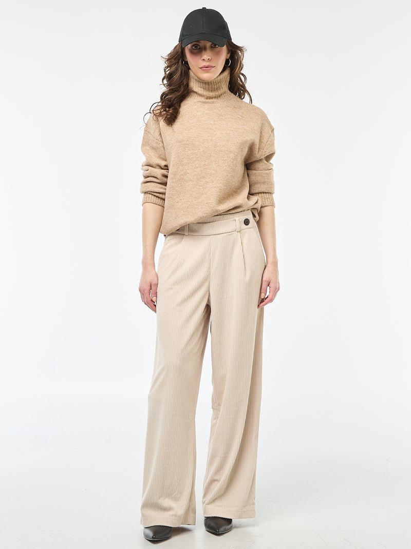 Camisola de gola alta em malha grossa Bege - Kiabi