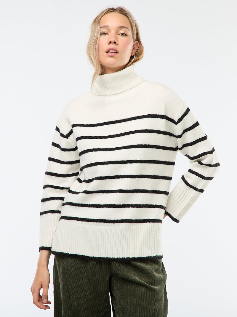 Camisola de gola alta em malha grossa Branco - Kiabi