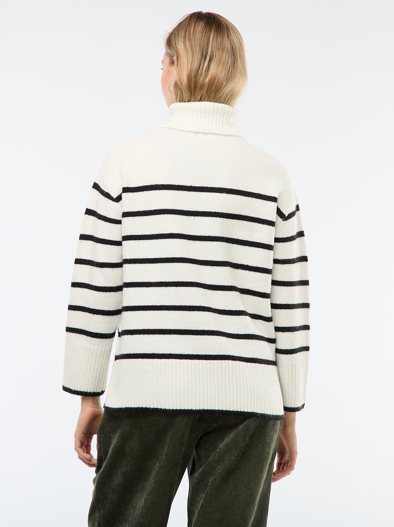 Camisola de gola alta em malha grossa Branco - Kiabi
