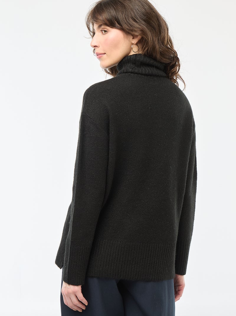 Camisola de gola alta em malha grossa Preto - Kiabi