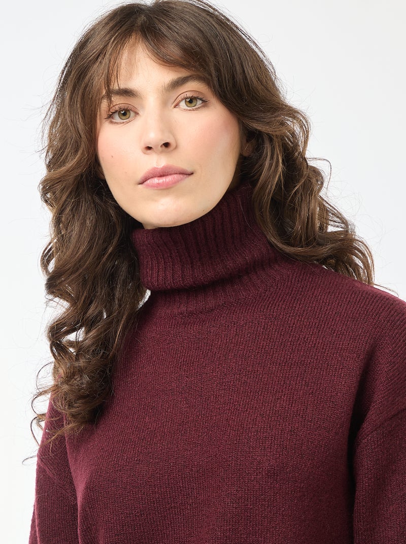 Camisola de gola alta em malha grossa Vermelho - Kiabi