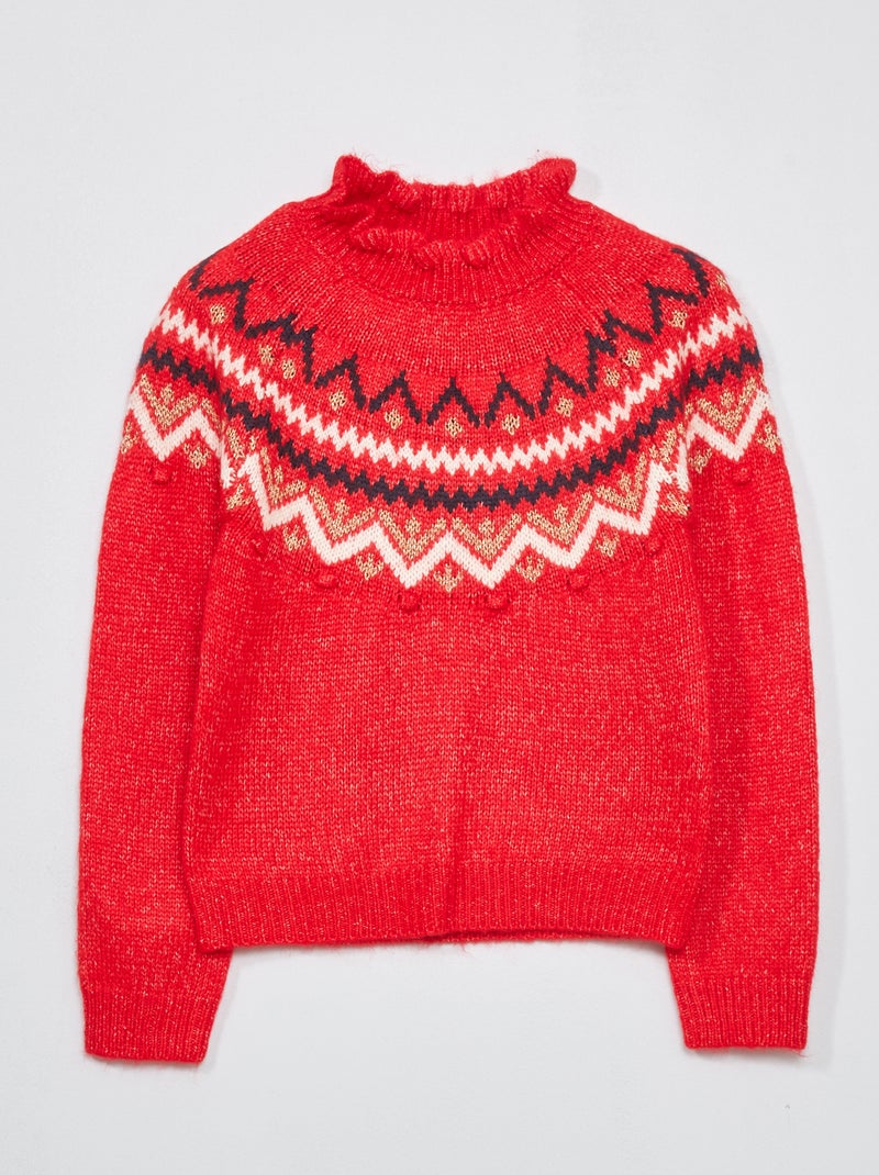 Camisola de gola alta em malha jacquard Vermelho Mesclado - Kiabi