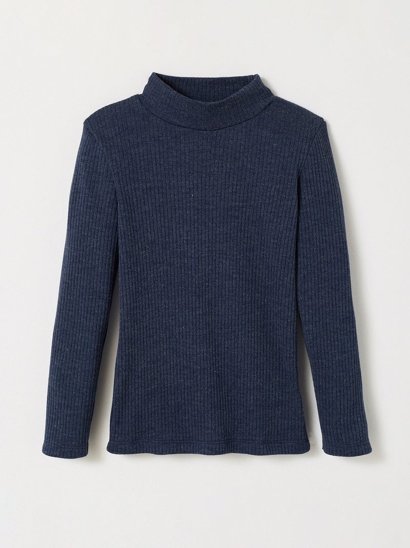 Camisola de gola alta em malha nervurada - 'Damart' Azul - Kiabi