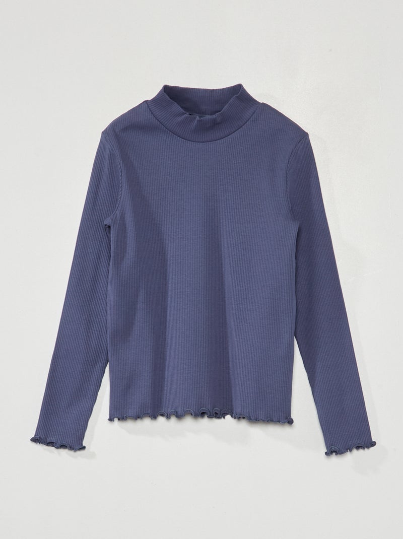 Camisola de gola alta em malha nervurada AZUL - Kiabi