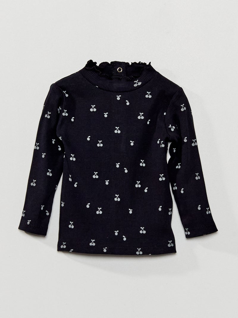 Camisola de gola alta em malha nervurada AZUL - Kiabi