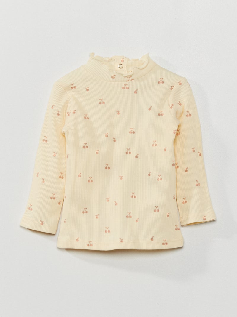 Camisola de gola alta em malha nervurada BRANCO - Kiabi