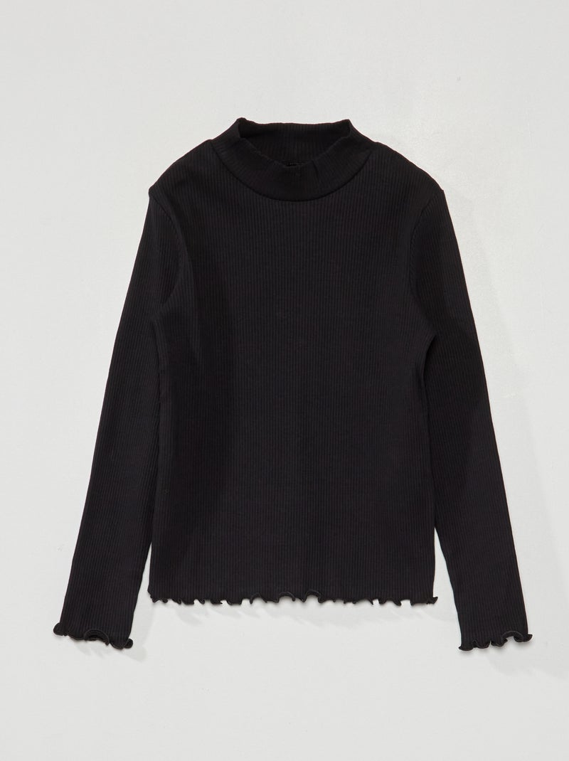 Camisola de gola alta em malha nervurada Preto - Kiabi