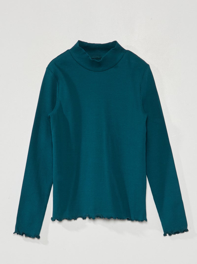 Camisola de gola alta em malha nervurada VERDE - Kiabi