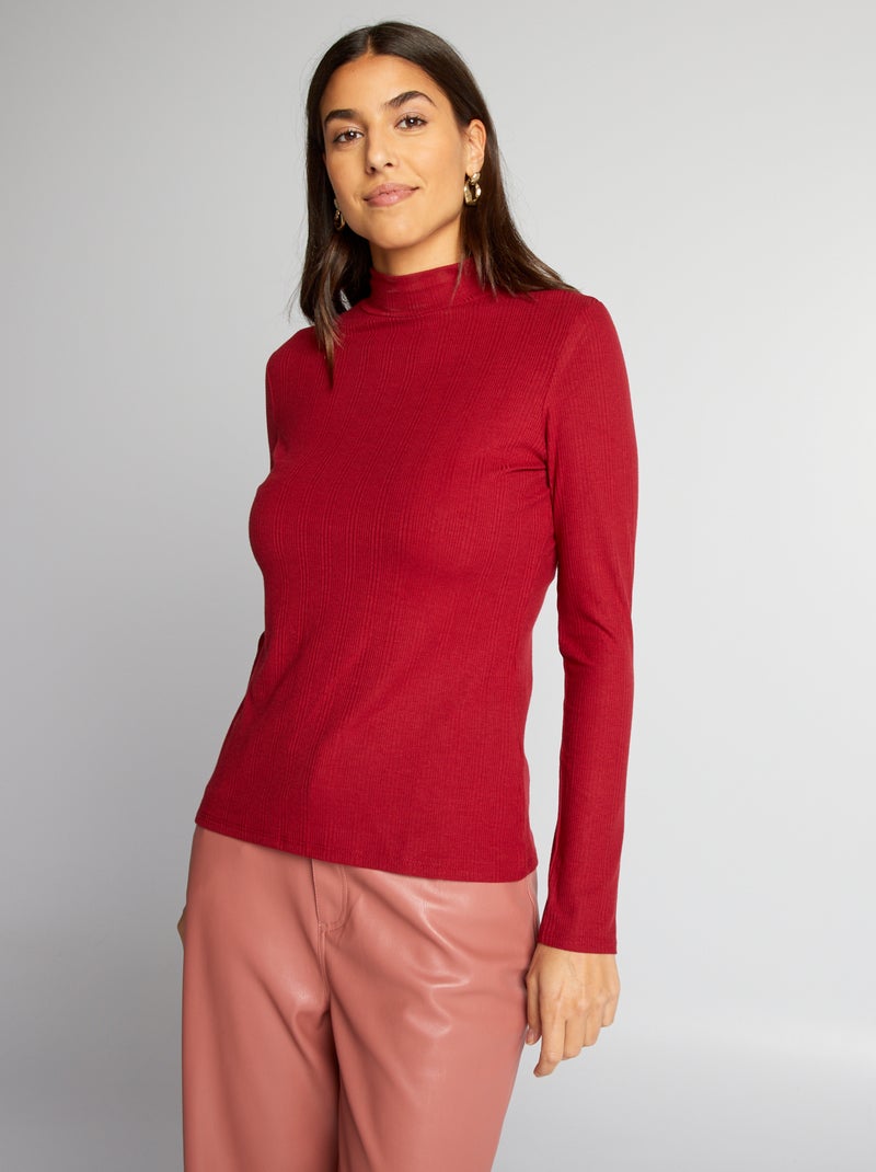 Camisola de gola alta em malha nervurada VERMELHO - Kiabi