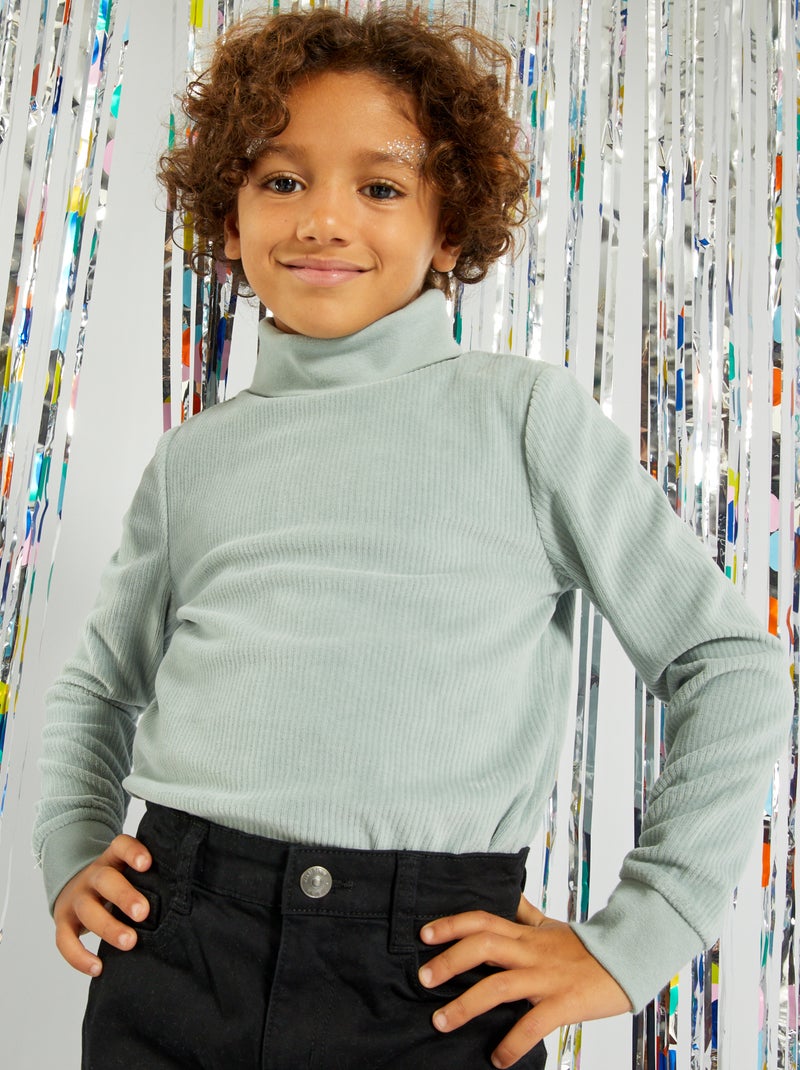 Camisola de gola alta em veludo AZUL - Kiabi