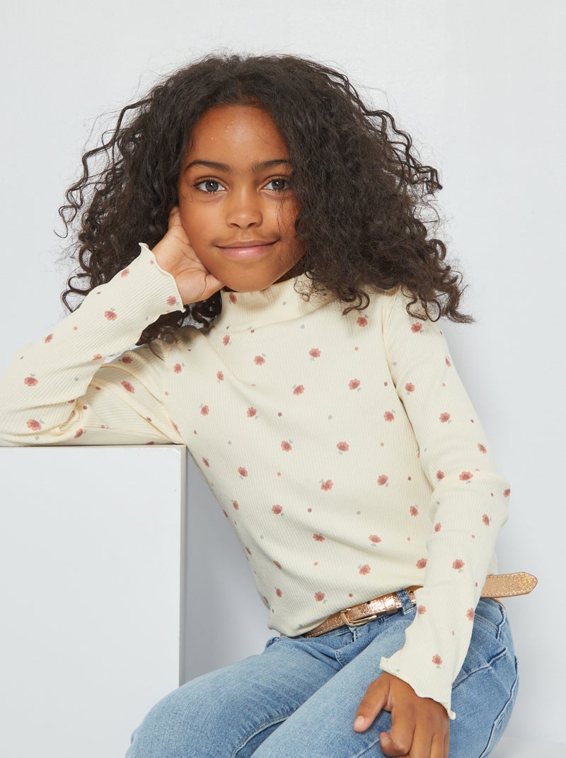 Camisola de gola alta estampada BRANCO - Kiabi