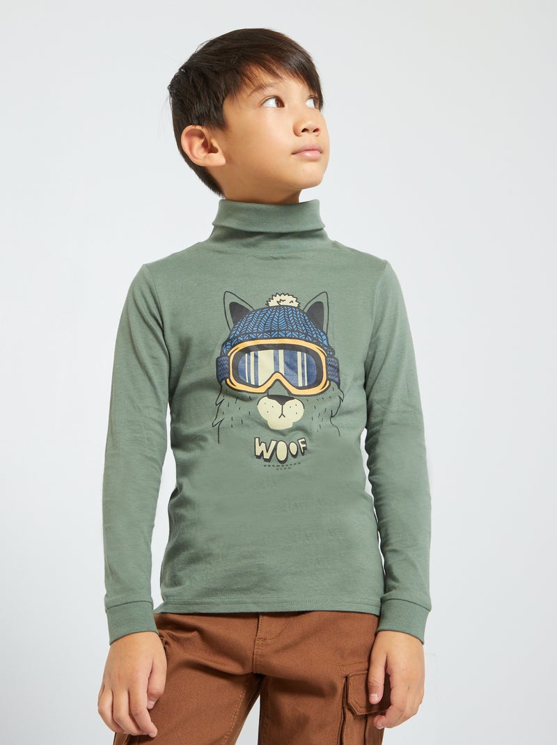 Camisola de gola alta estampada CAQUI - Kiabi