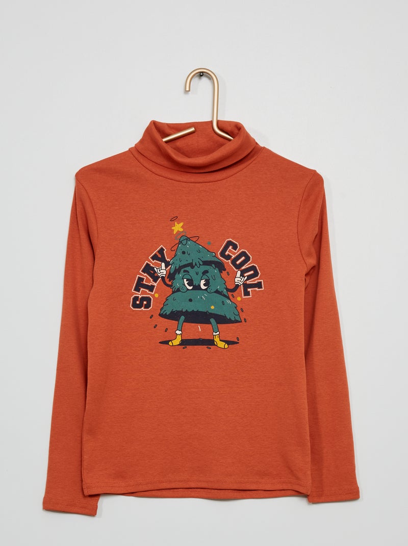 Camisola de gola alta estampada CASTANHO - Kiabi
