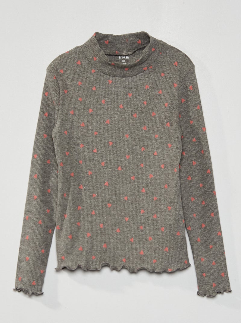 Camisola de gola alta estampada CINZA - Kiabi