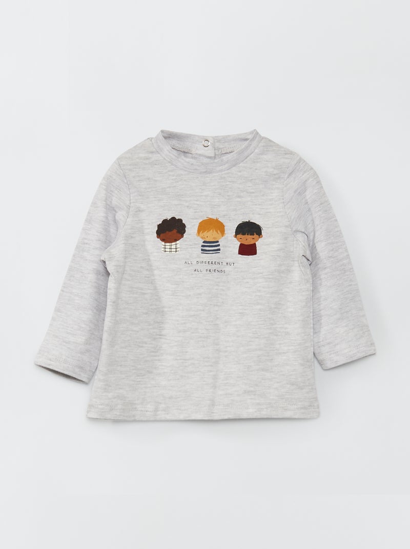 Camisola de gola alta estampada com mensagem CINZA - Kiabi