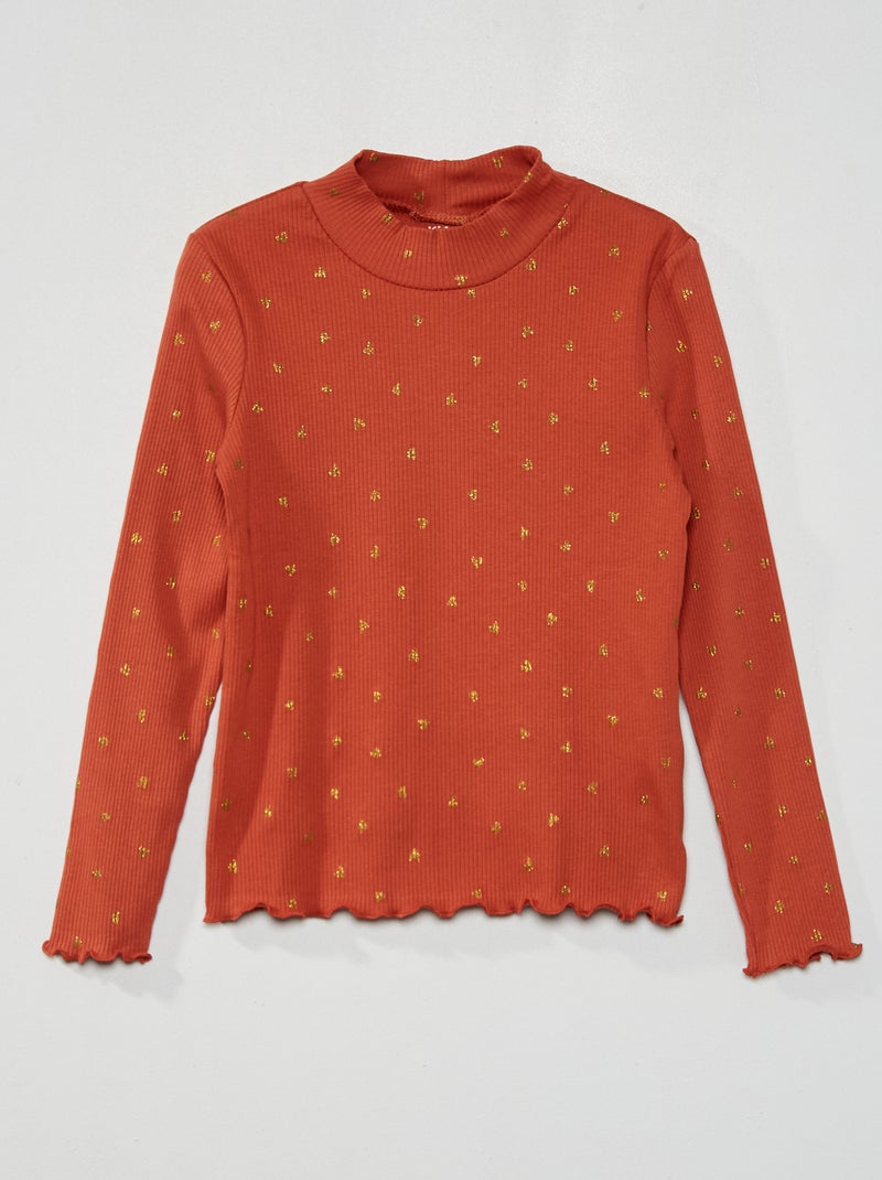 Camisola de gola alta estampada LARANJA - Kiabi