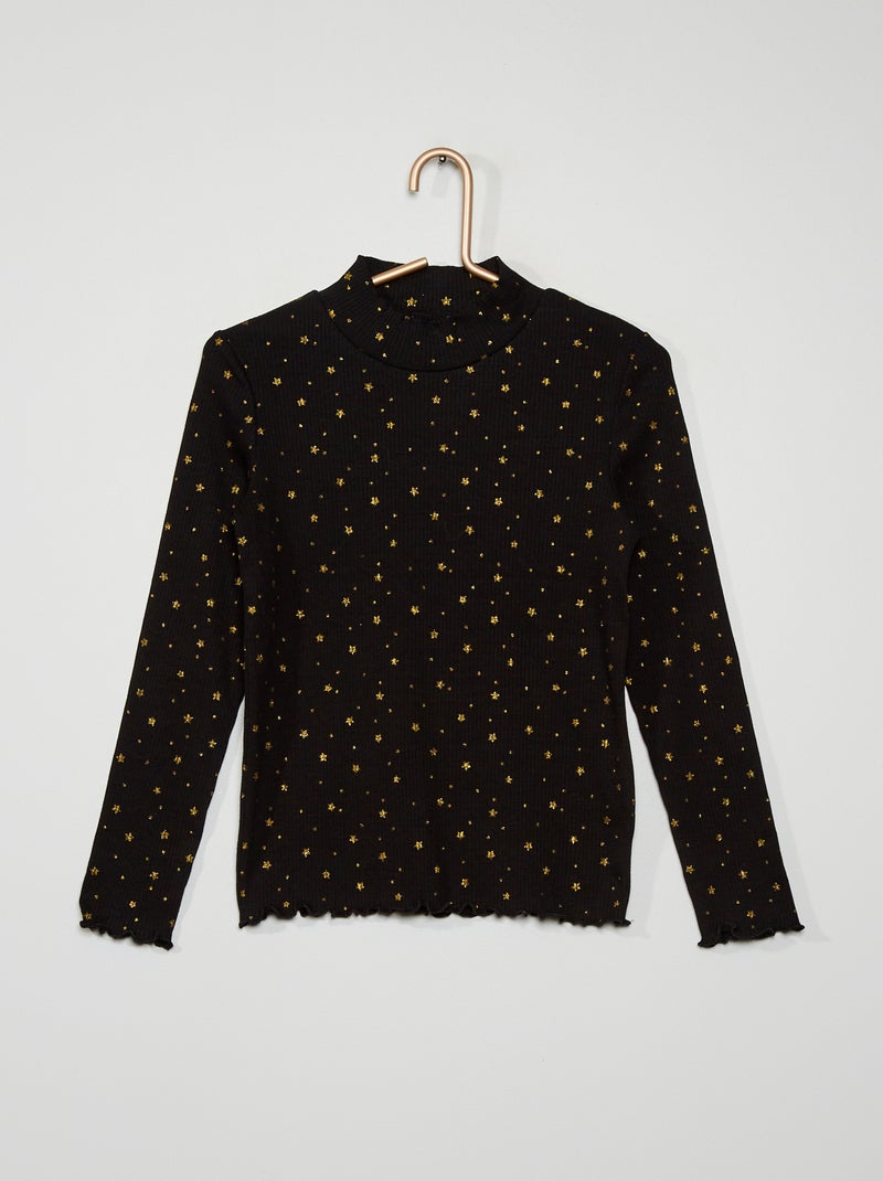 Camisola de gola alta estampada PRETO - Kiabi