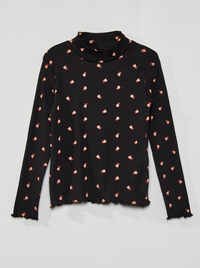 Camisola de gola alta estampada PRETO - Kiabi