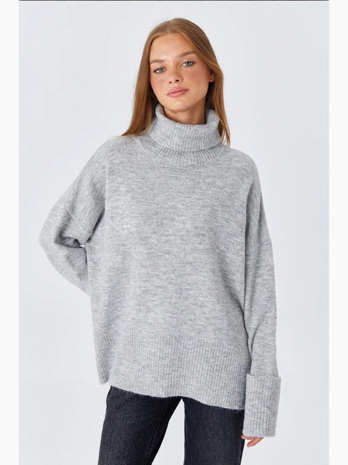 Camisola de gola alta grossa de corte largo mixray - Kiabi Camisola de gola alta grossa de corte largo mixray - Kiabi