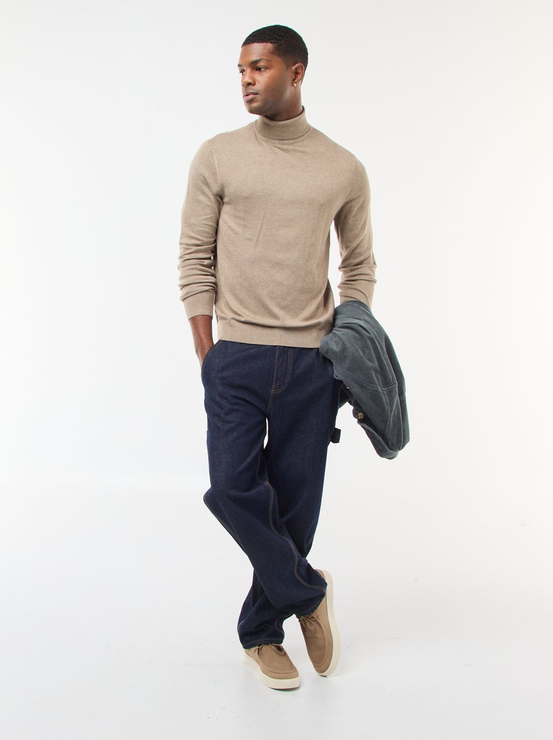 Camisola de gola alta lisa Castanho - Kiabi