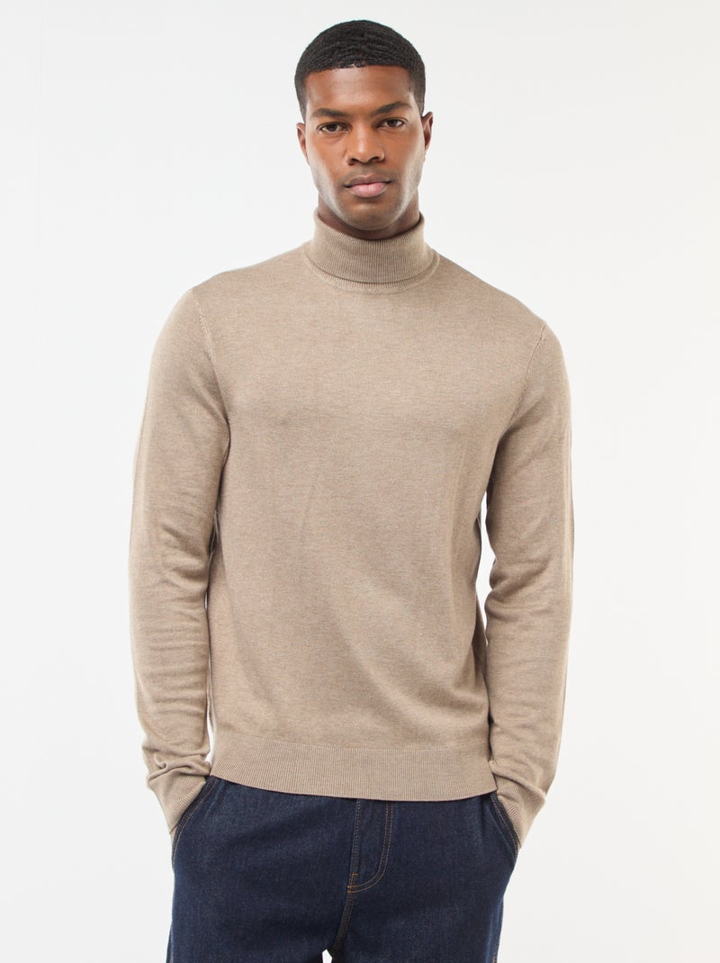 Camisola de gola alta lisa Castanho - Kiabi