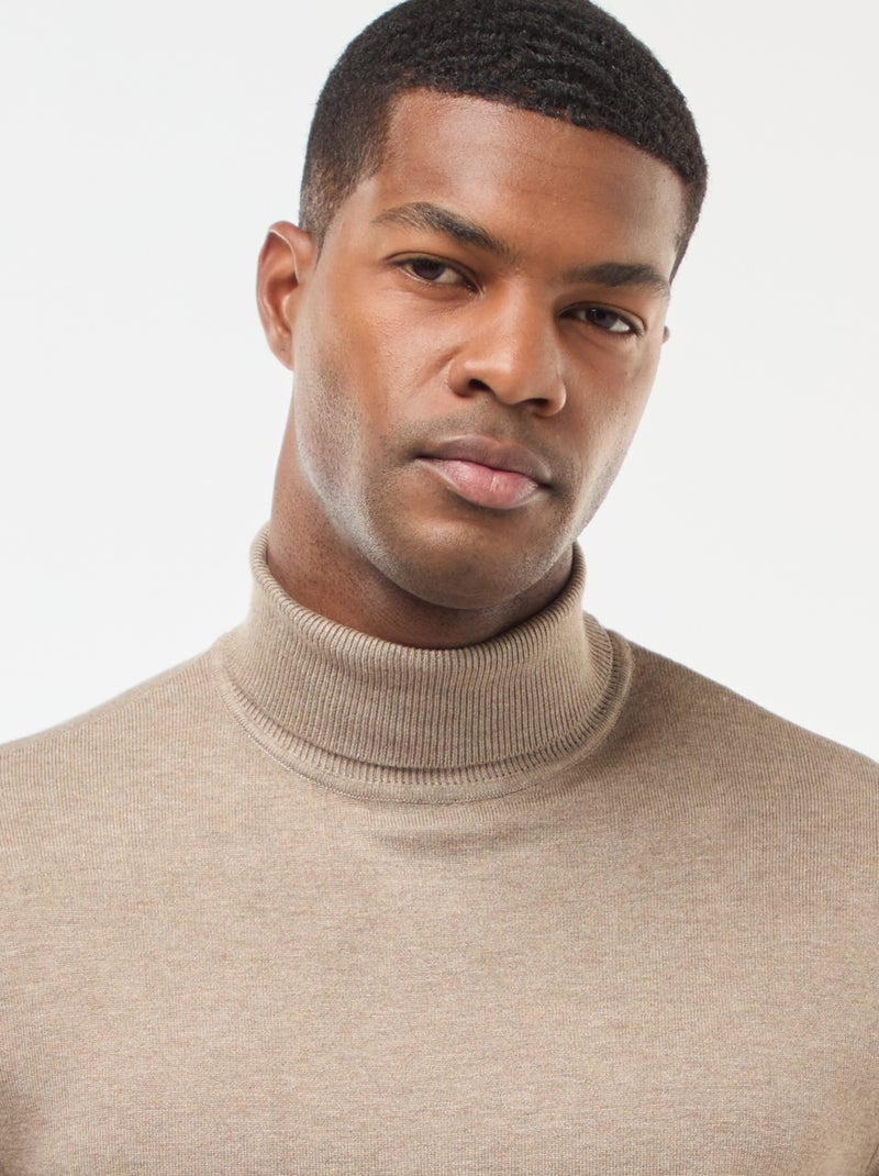 Camisola de gola alta lisa Castanho - Kiabi