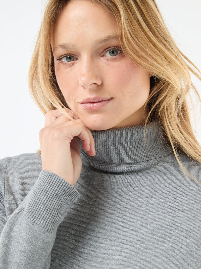 Camisola de gola alta lisa Cinza - Kiabi