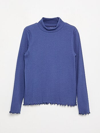 Camisola de gola alta lisa com acabamentos ondulados