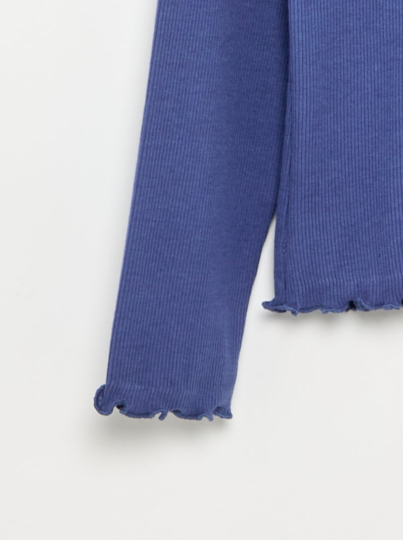Camisola de gola alta lisa com acabamentos ondulados Azul - Kiabi